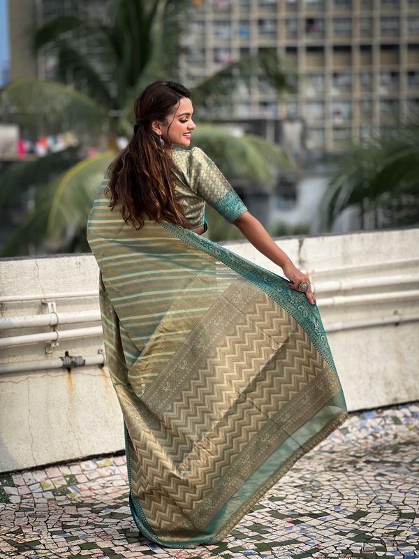 Blue Wevon Laheriya Designer Jari Tissue Saree