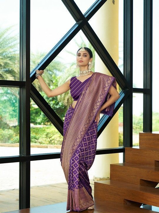 Wine Crepe Bandhani Saree and Stitched Wine Blouse