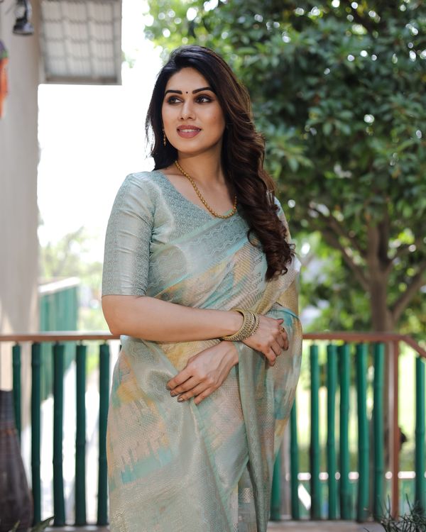 Sea Green Wevon Designer & Digital Printed Soft Silk Saree
