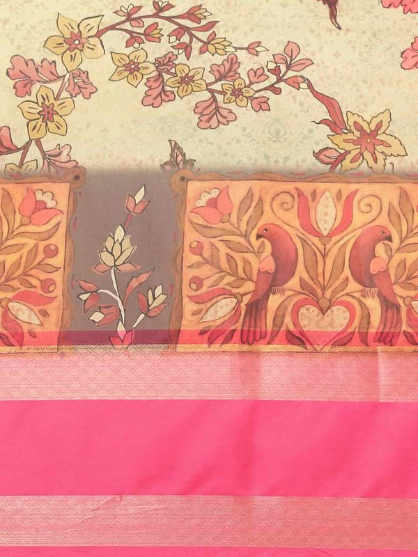 Beige Women's Kanjeewaram Digital Printed Saree
