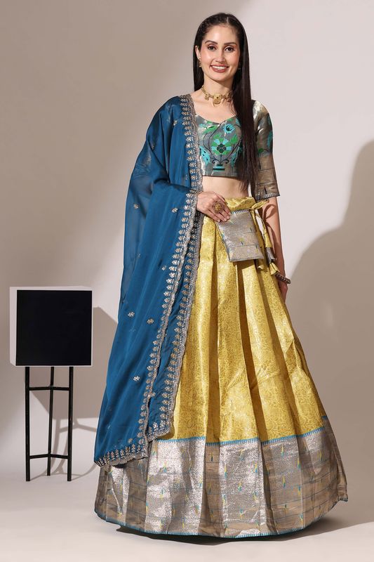 Yellow Jacquard Jacquard Work Lehenga