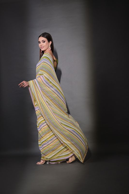 Multy Sequance Lining Embroidery Work Georgette Saree