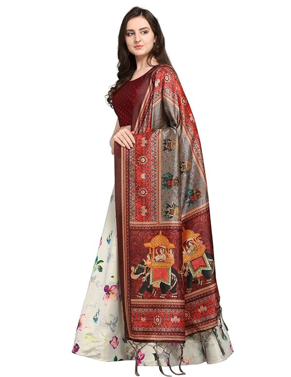 Digital Print Satin Silk Fabric Stitched Lehenga Choli With Jequared Blouse and Assami Silk Thread Work Dupatta For Women and Girls In Festive Party And Traditional Wear