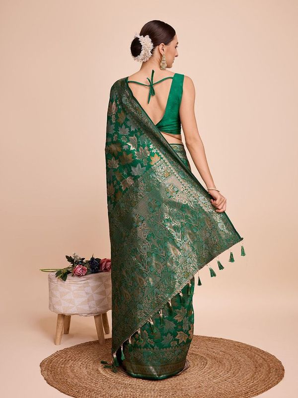 Green Weaving Copper Jari Designer Handloom Silk Saree