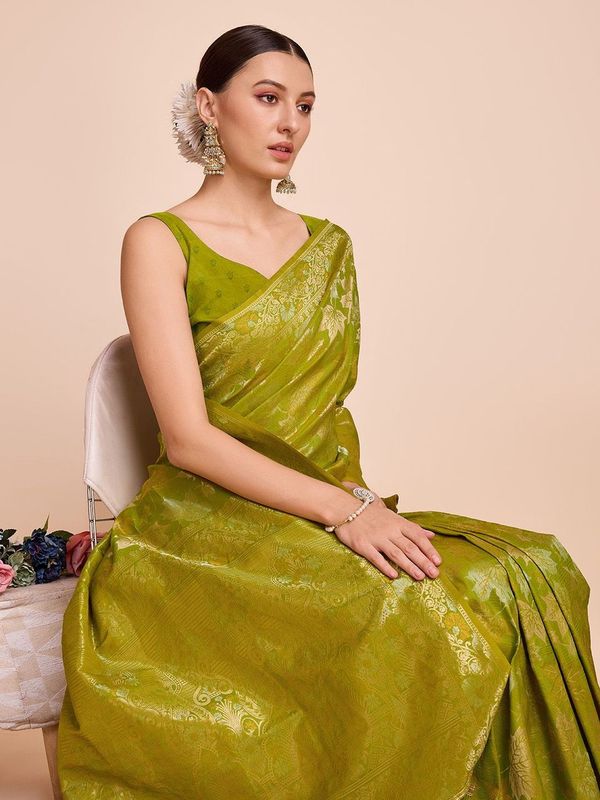 Mahendi Weaving Copper Jari Designer Handloom Silk Saree