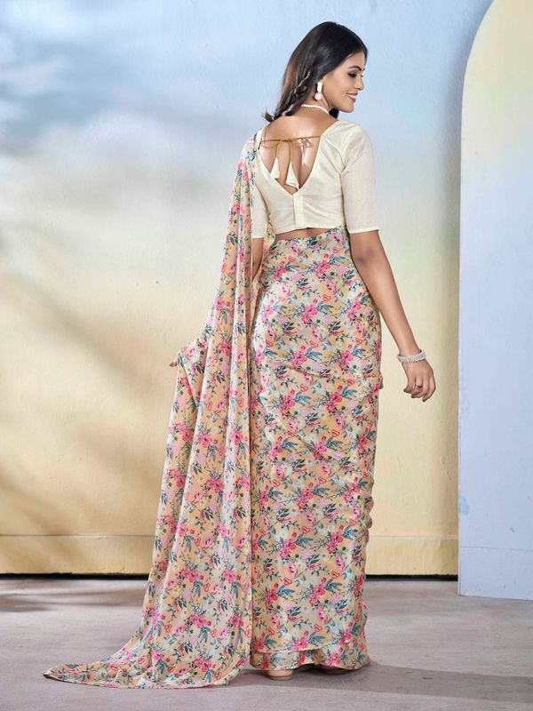 Off White Color Beautiful Georgette Fabric Designer Printed Saree