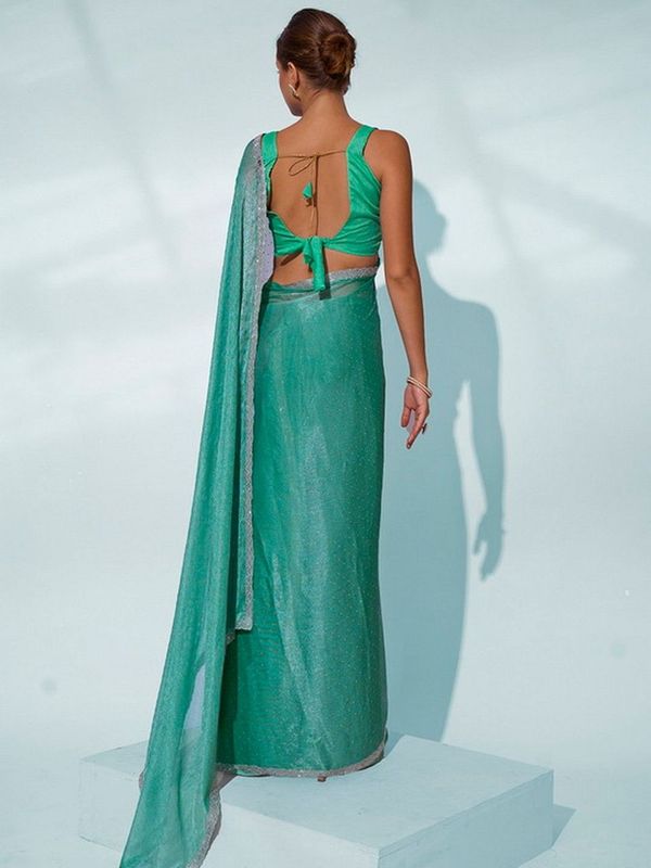 Glamorous Sea Green Color Chiffon Fabric Trendy Designer Bollywood Saree