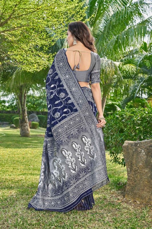 Blue Wevon Thread Designer Silk Cotton Saree