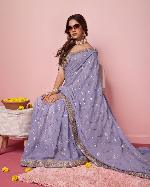 Purple Designer Coding & Sequance Embroidery Work Georgette Saree
