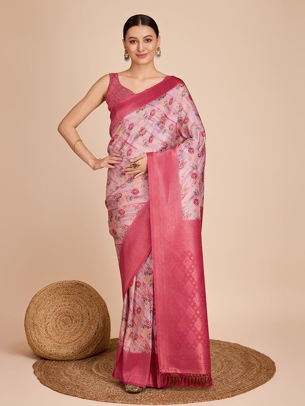 Pink Weaving Jari Designer & Printed Kanjivaram Silk Saree