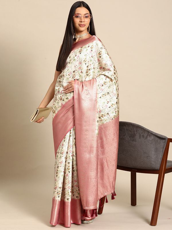 Multicolor Women Kanchipuram Silk Printed Saree