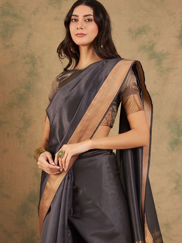 Nevy Blue Wevon Jari Designer Cotton Organza Saree