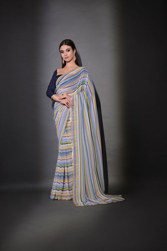 Multy Sequance Lining Embroidery Work Georgette Saree