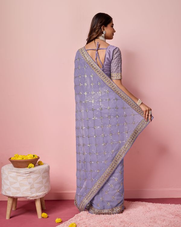 Purple Designer Coding & Sequance Embroidery Work Georgette Saree