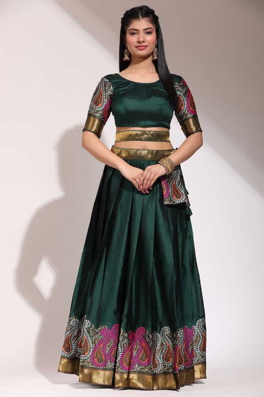 Green Lichi Silk Jacquard Work Lehenga
