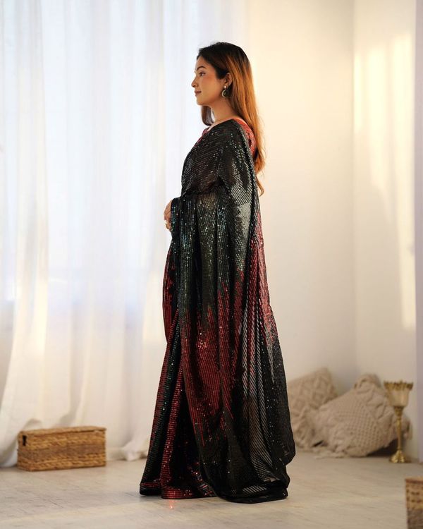 Black Designer Sequance Embroidery Work Georgette Saree