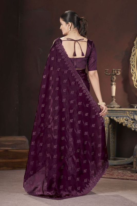 Magenta Sequance & Thread Embroidery Work Jimmy Choo Saree