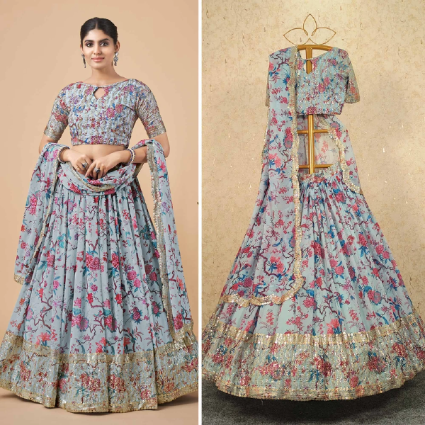 Digital Print Satin Silk Fabric Stitched Lehenga Choli With Jequared Blouse and Assami Silk Thread Work Dupatta For Women and Girls In Festive Party And Traditional Wear