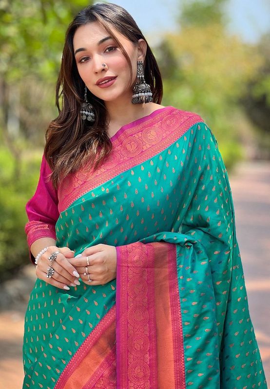 Rama Wevon Copper Butti Designer Soft Silk Saree