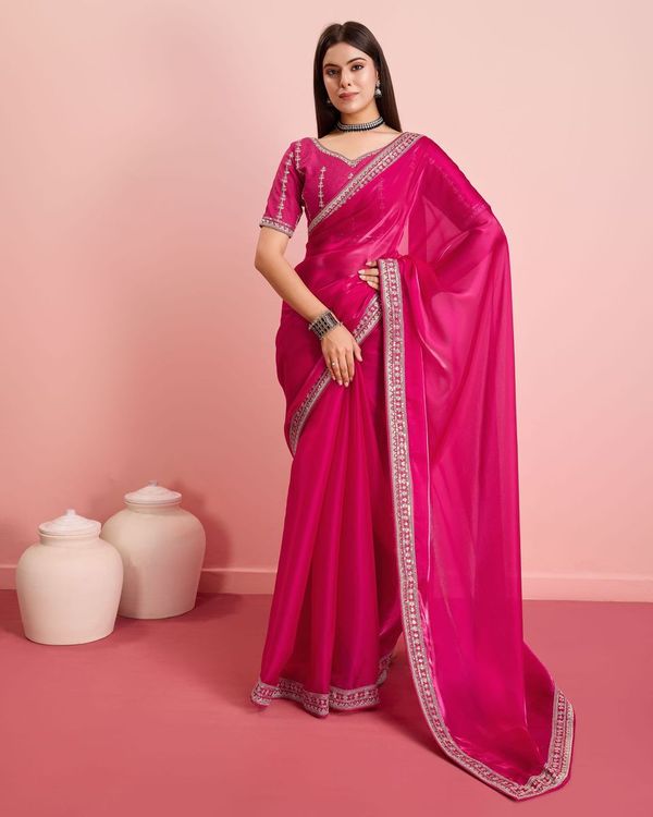 Pink Embroidery Work Lace Blouse Jimmy Choo Saree