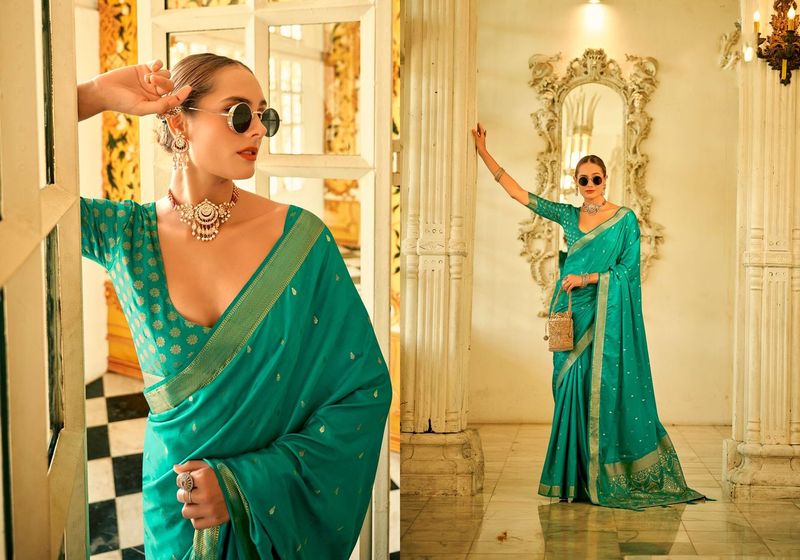 Sea Green Weaving Jari Designer Satin Silk Saree