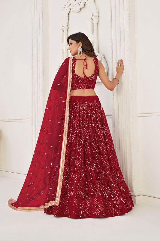 Maroon Color Glamorous Heavy Embroidery Work Wedding Reception Wear Bridesmaid Lehenga