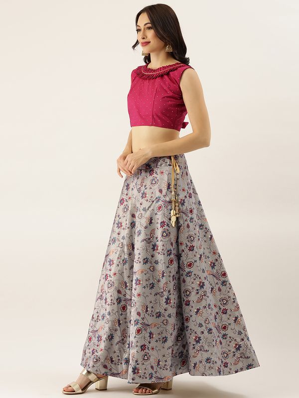 Digital Print Satin Silk Fabric Stitched Lehenga Choli With Jequared Blouse and Assami Silk Thread Work Dupatta For Women and Girls In Festive Party And Traditional Wear