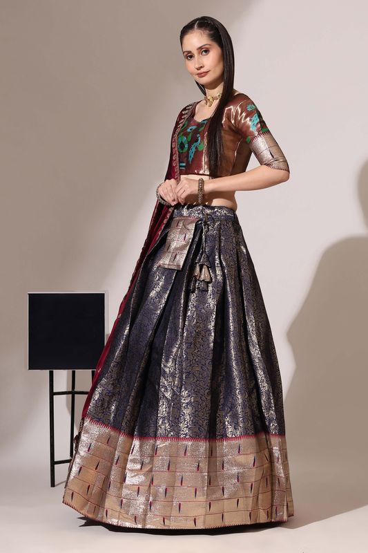 Multi Jacquard Jacquard Work Lehenga