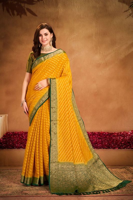 Yellow Wevon Jacquard Designer Georgette Saree