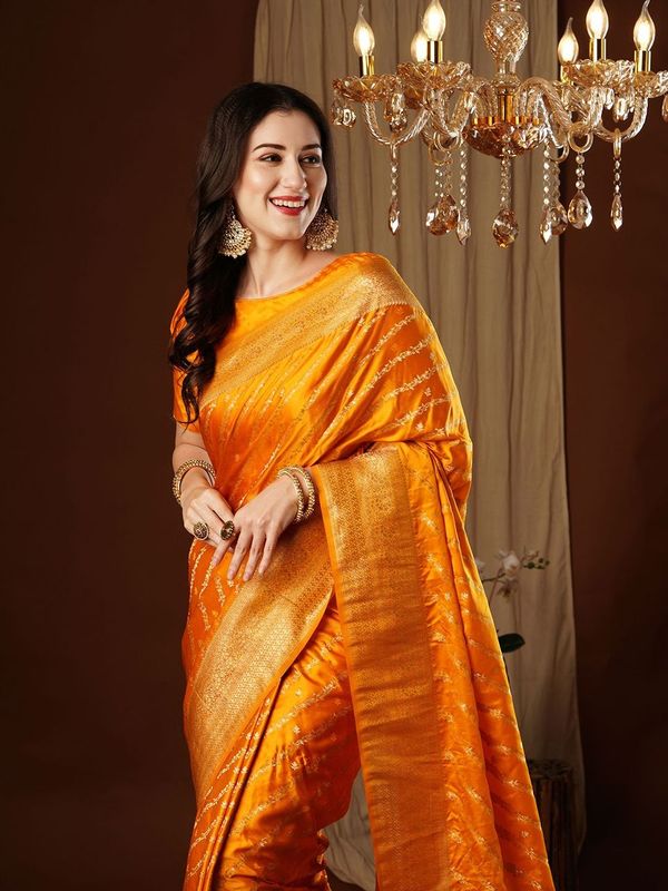 Yellow Wevon Jacquard Designer Satin Silk Saree