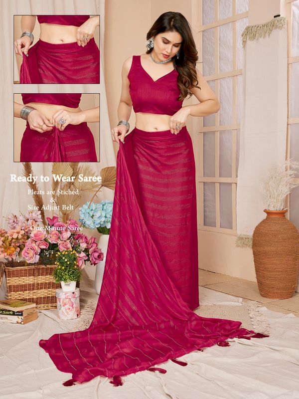 Pink Wevon Designer & Swarovski Work Georgette Saree