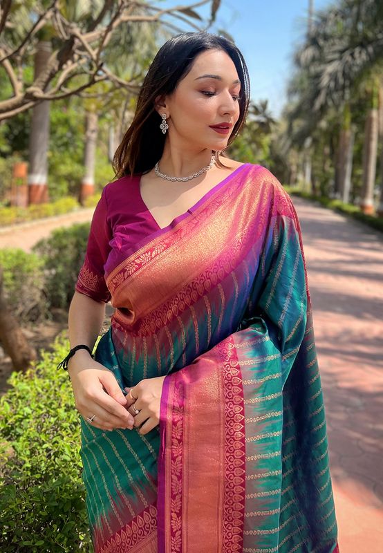 Green Soft Silk Weaving Jari Designer Graceful Traditional Saree