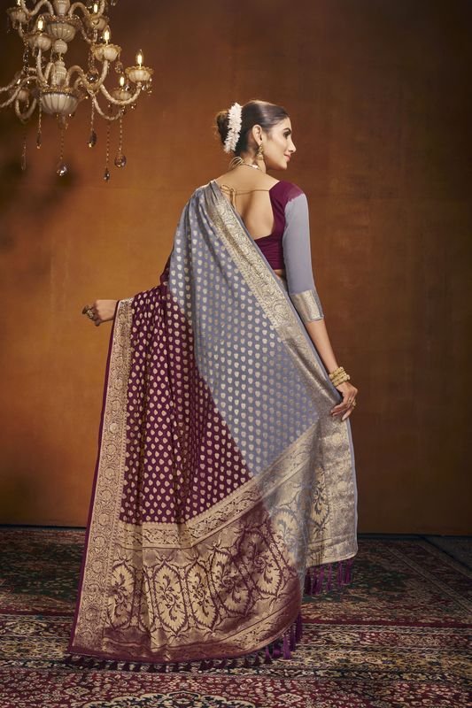 Green Georgette Woven Saree With Tassels on Pallu and Stitched Green Blouse
