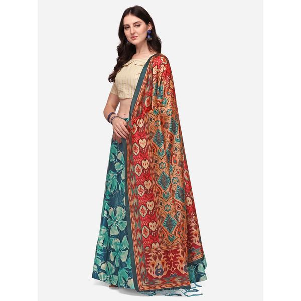 Digital Print Satin Silk Fabric Stitched Lehenga Choli With Jequared Blouse and Assami Silk Thread Work Dupatta For Women and Girls In Festive Party And Traditional Wear