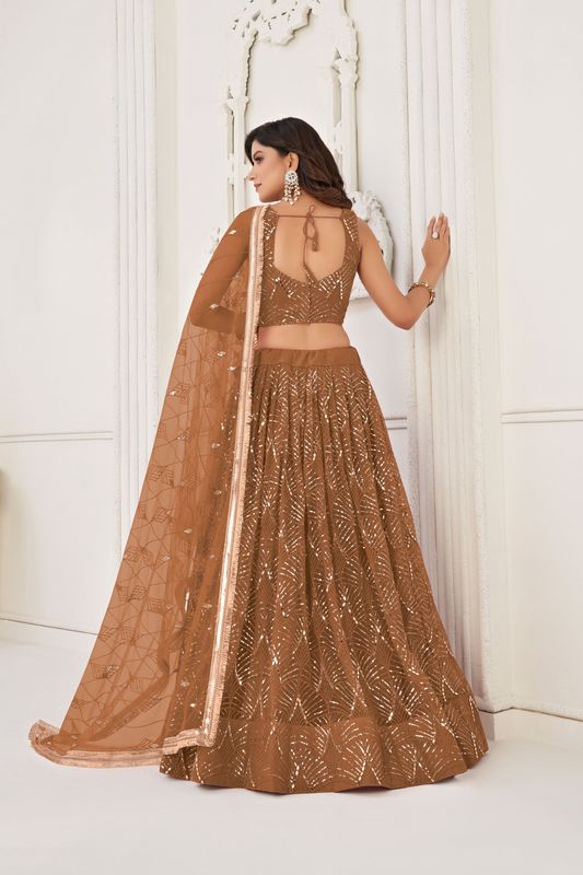 Brown Color Glamorous Heavy Embroidery Work Wedding Reception Wear Bridesmaid Lehenga