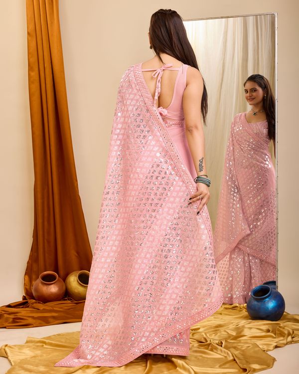 Pink Designer Sequance Embroidery Work Georgette Saree