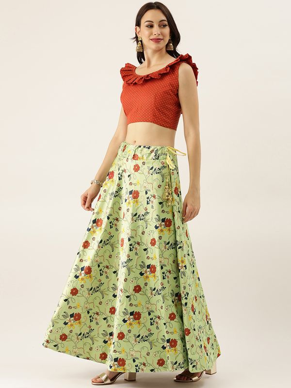 Kalamkari Digital Print Shiney Satin Stitched Lehenga Choli With Unstitched Multi Sequnce Work Blouse and Banarsi Silk Dupatta For Women and Girls