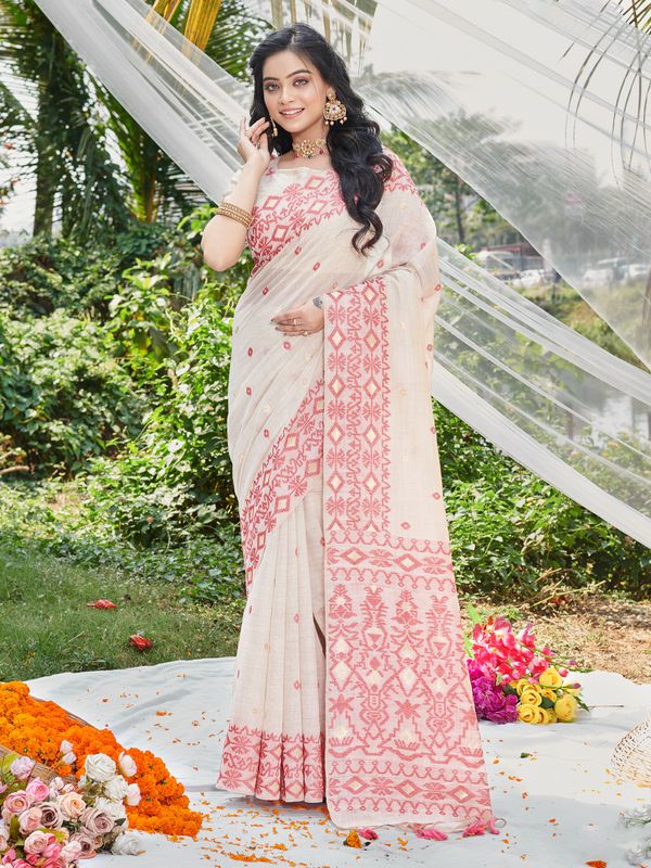 Maroon Wevon Designer & Printed Cotton Saree