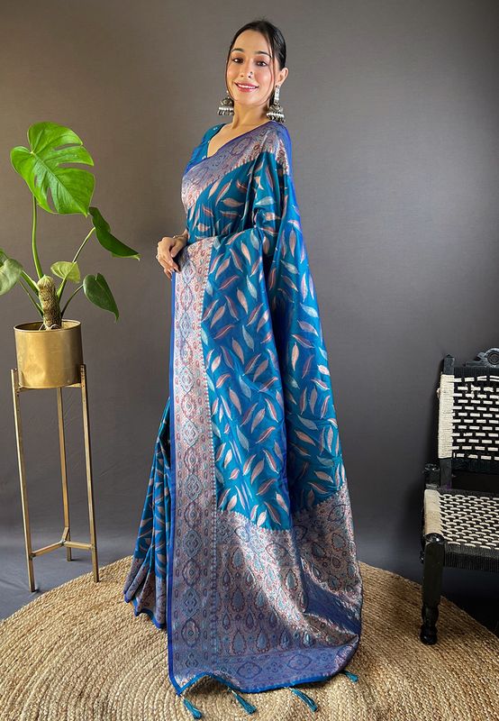 Blue Soft Silk Wevon Jari Designer Ethnic Indian Looks Heavy Designer Saree