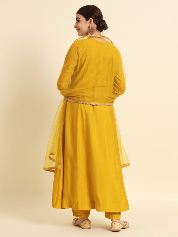 Yellow Pure Chanderi Silk Straight Kurta