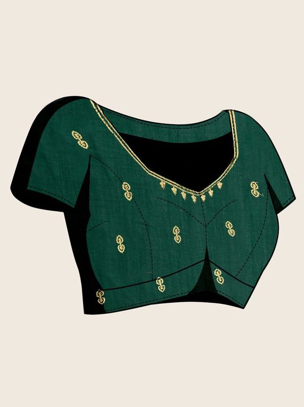 Green Designer Embroidery Work Vichitra Silk Saree