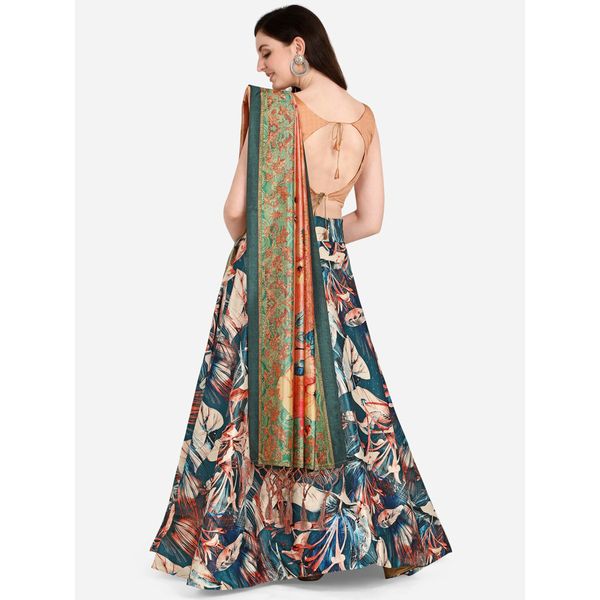 Digital Print Satin Silk Fabric Stitched Lehenga Choli With Jequared Blouse and Assami Silk Thread Work Dupatta For Women and Girls In Festive Party And Traditional Wear