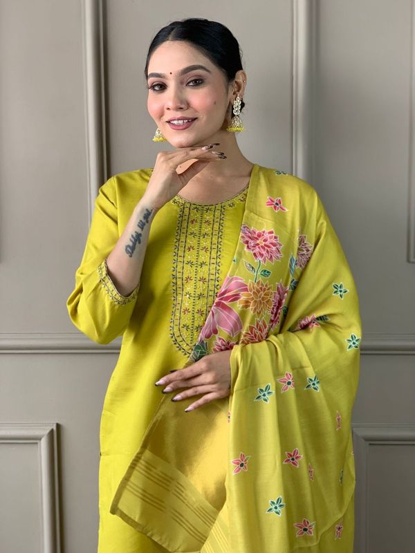 Mustard Chanderi Cotton Straight Kurta