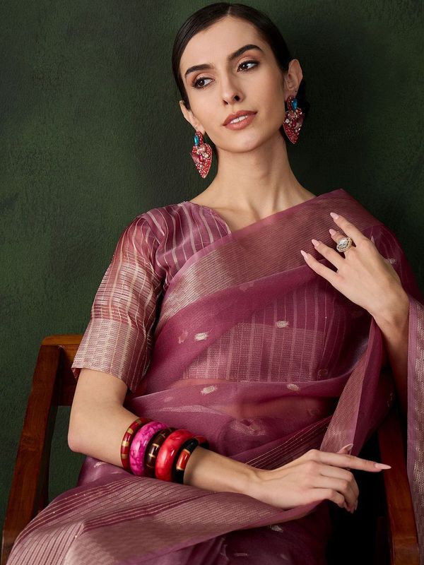 Magenta Wevon Designer Khadi Organza Saree