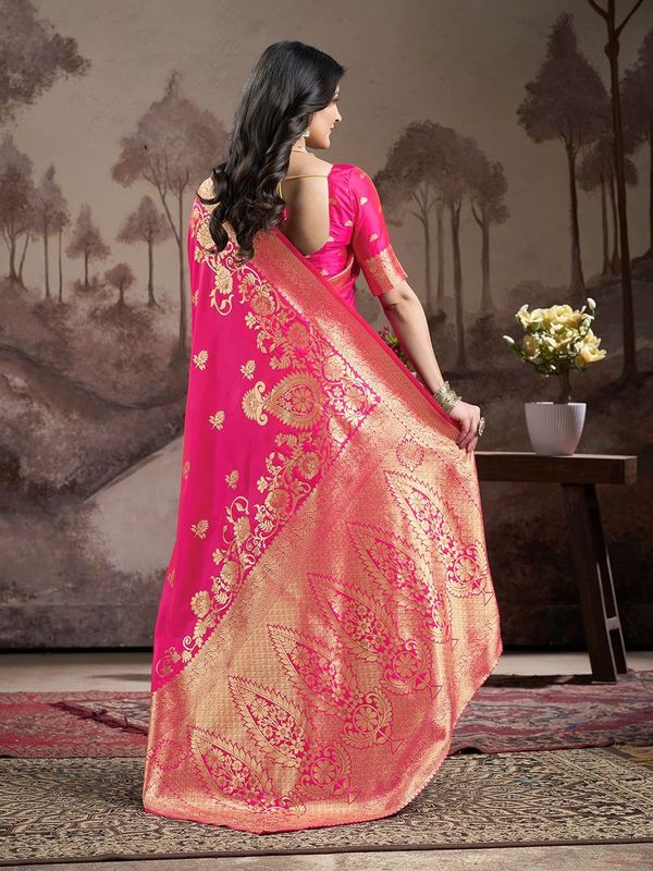 Pink Wevon Rich Pallu Designer Lichi Silk Saree