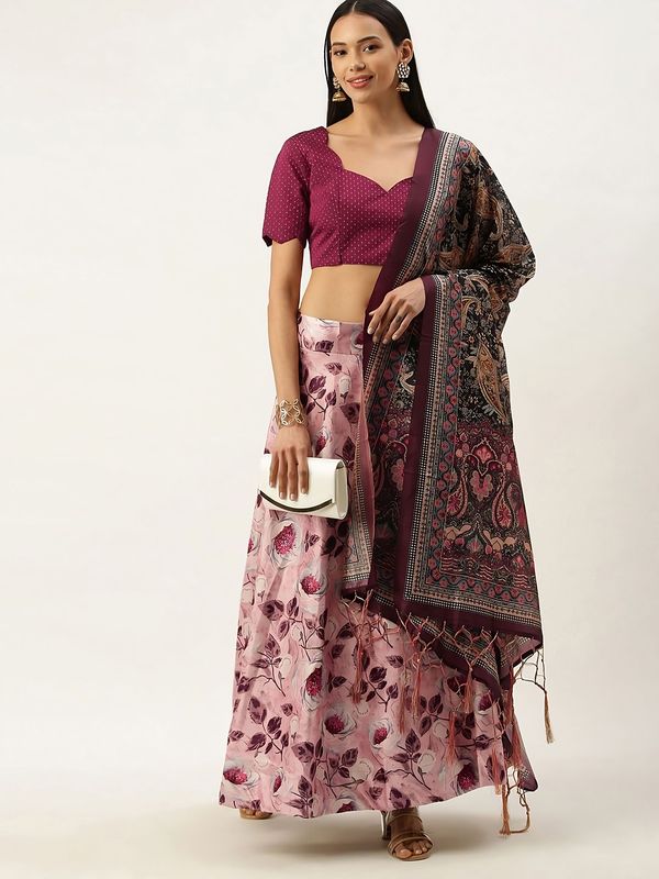 Digital Print Satin Silk Fabric Stitched Lehenga Choli With Jequared Blouse and Assami Silk Thread Work Dupatta For Women and Girls In Festive Party And Traditional Wear