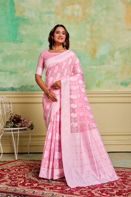Pink Wevon Designer Cotton Saree