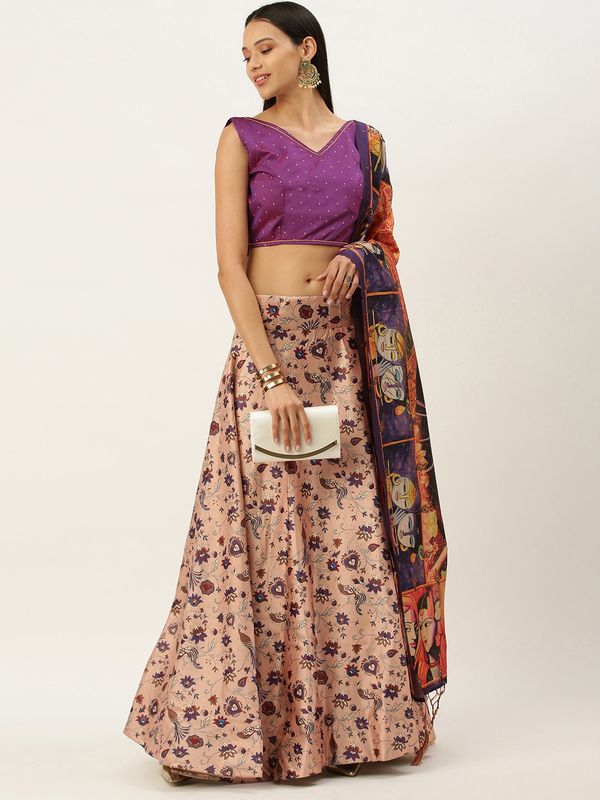 Digital Print Satin Silk Fabric Stitched Lehenga Choli With Jequared Blouse and Assami Silk Thread Work Dupatta For Women and Girls In Festive Party And Traditional Wear
