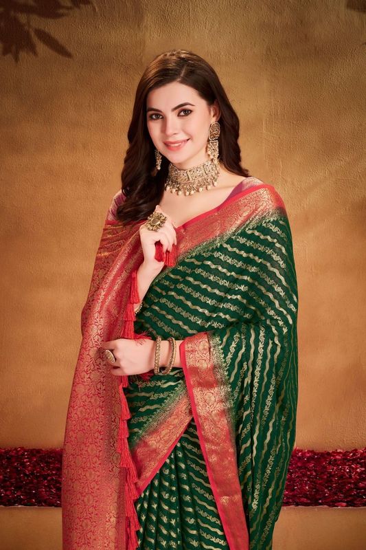 Green Wevon Jacquard Designer Georgette Saree