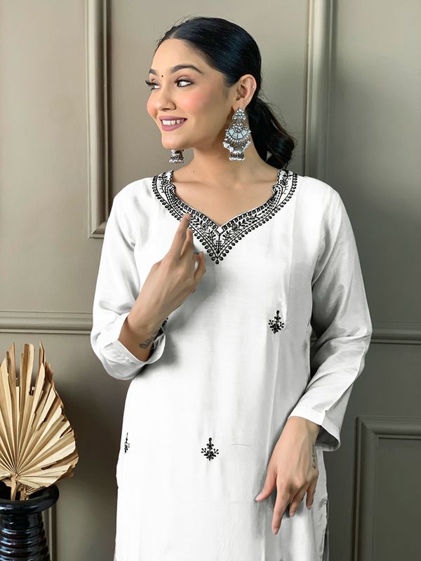 White Embroidered Kurta Sets